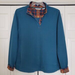 Orvis Signature Print-Trim Sweatshirt Teal with Plaid Trim Women’s XL